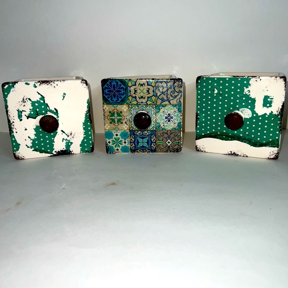 3 Ceramic Drawers Moroccan Style Storage Colorful Designs - Picture 1 of 9
